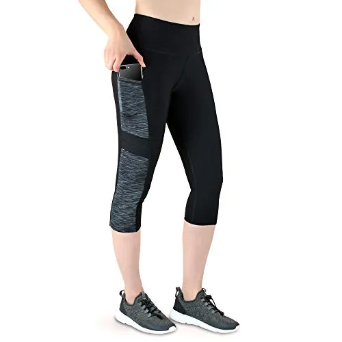 Variosports Sport Capri 3/4 - Fitness Tights mit 3 Seitentaschen - Stoffhosen für Fitness und Yoga, mit 3 praktischen Seitentaschen für Smartphone und Schlüssel, atmungsaktives 4-way Stretch Material für maximalen Komfort.
