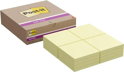 Post-it Super Sticky Notes, Canary Yellow, Packung mit 16 Blöcken, 90 Blatt pro Block, 76 mm x 76 mm, Gelb - Extra-stark klebende Notizzettel für To-Do-Listen und Erinnerungen