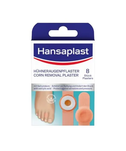 Hansaplast Hühneraugen Pflaster (8 Stück) - Effektive Pflaster zur Entfernung von Hühneraugen, bieten sofortige Schmerzlinderung durch Schutz vor Druck und Reibung. Dermatologisch getestet für optimalen Halt und Hautverträglichkeit.