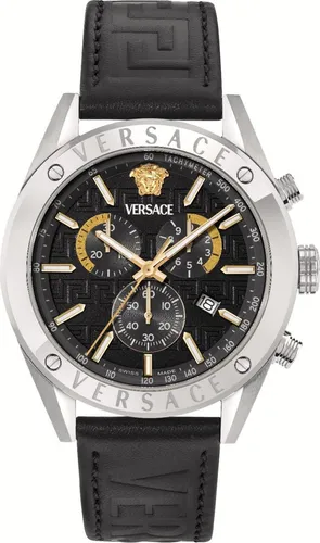 Versace Chronograph Herren - Eleganter Sportstil in Schwarz - Stylischer Chronograph aus der Athletics Chrono-Kollektion mit robustem Edelstahlgehäuse und hochwertigem Lederarmband. Saphirglas schützt vor Kratzern und sorgt für Langlebigkeit.