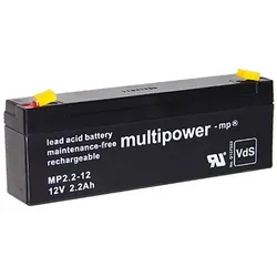 Blei-Akku Multipower MP2.3-12 (2.2-12), mit VDS-Zulassung, 4,8 mm Faston Anschluss, 12 Volt, 2,3 Ah