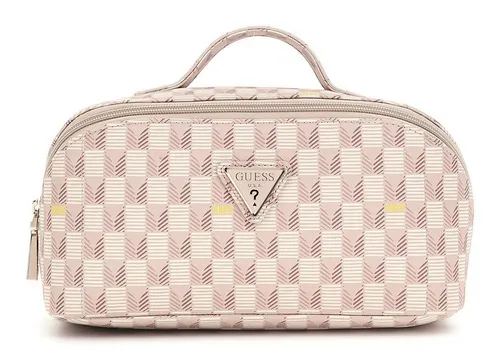 Guess Kulturbeutel Large Cosmetic Travel Bag Rosa - Stylischer Kulturbeutel mit geometrischem Muster, ideal für Reisen. Praktischer Zipper und Tragegriff sorgen für einfachen Transport und Organisation.