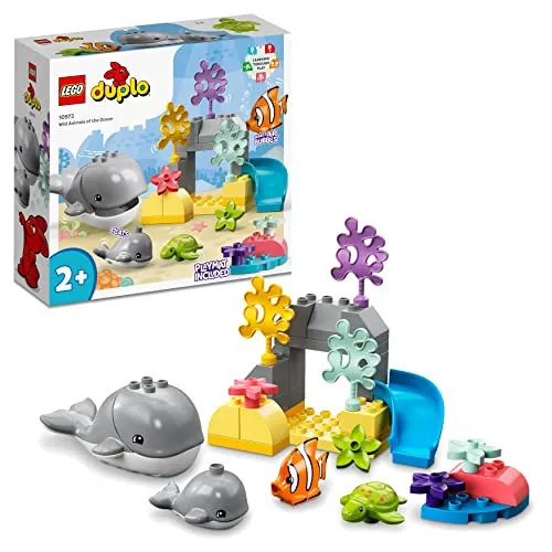 LEGO 10972 DUPLO Wilde Tiere des Ozeans - Bauspielzeugset für Kleinkinder ab 2 Jahren mit lustigen Meerestieren und einer kreativen Spielmatte im Unterwasser-Design für fantasievolles Spielen.