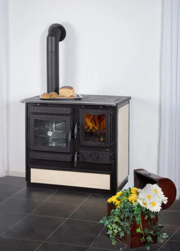 EEK A+ - Dauerbrand Küchenofen Holzherd Globe Fire Alhena creme / Anschluss link