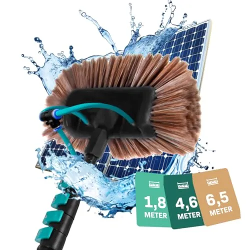VONROC Teleskop Waschbürste mit 6,5m Teleskopstiel - Teleskopstäbe für müheloses Reinigen von hohen Fenstern und Dächern. Mit integriertem Wasserschlauch für streifenfreies Ergebnis und weichen Borsten, die empfindliche Oberflächen schonen.