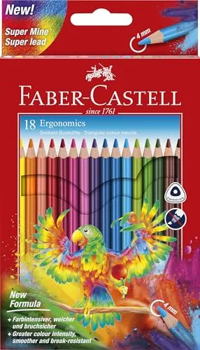 Faber-Castell 116514 - Buntstifte Set Ergonomics 18-teilig, Dreikantform, Malzubehör für Kinder & Erwachsene