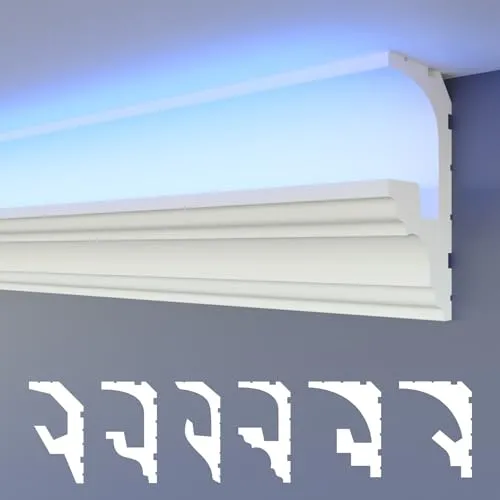 HEXIMO LED Stuckleisten 2in1, indirekte Beleuchtung Deckenleisten XPS Styropor-Wandleisten Lichtvouten-Deckenprofil (Muster HLED 6)