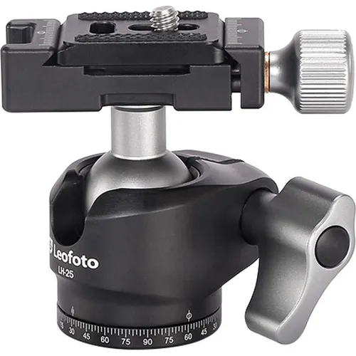 Leofoto Stativ-Kugelkopf LH-25 mit Schnellwechselplatte PU-25 - Robuster Kugelkopf aus leichtem Flugzeugaluminium, perfekt für unterwegs. Mit einer Tragkraft von 6 kg ideal für kleine Stative und präzise Aufnahmen.