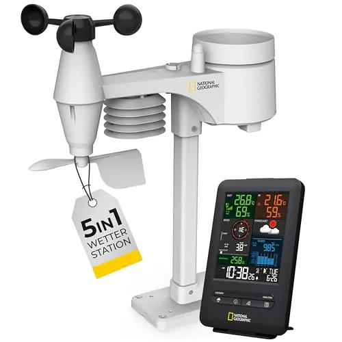 NATIONAL GEOGRAPHIC Colour-Display-Funk-Wetterstation 5-in-1 - Wetterstationen mit 5-in-1-Funktion, bietet präzise Wetterdaten und ein farbenfrohes Display für eine einfache Ablesbarkeit.
