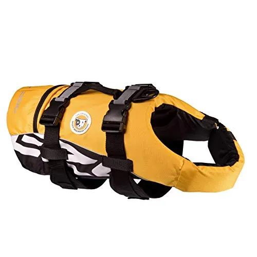 EzyDog DFD Schwimmweste für Hunde - XL, Gelb - Rettungsweste für Hunde in Größe XL, verstellbar mit Griff und Reflektoren für hohe Sichtbarkeit. Ideal für Bootsausflüge und sichere Wasseraktivitäten.