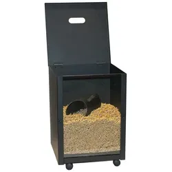 Brennholzkorb Pelletbox mit Frontscheibe - Praktische Pelletbox mit Plexiglasfront und Bodenrollen für einfachen Transport, ideal zur Holzlagerung und im modernen Schwarz.