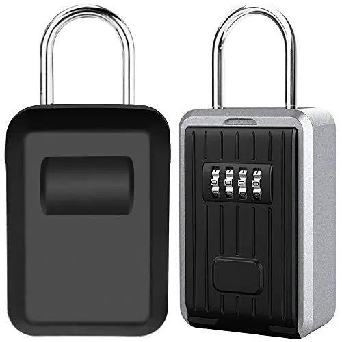 Schlüsseltresor Schlüsselsafe mit 4-stelliger Zahlencode, Wandmontage Schlüsselbox mit Bügel Große Kapazität Key Safe für Aussen Innen Auto Garage Home Office Schlüssel und Zugangskarte (Schwarz)