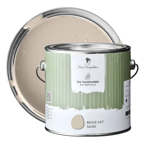 MissPompadour Wandfarbe Beige mit Sand - matte Wandfarbe mit sehr hoher Deckkraft 2,5 L, geruchsneutrale und spritzfreie Innenfarbe, wasserbasiert, Beige mit Sand