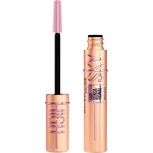 Maybelline New York Sky High Gold Glitz Mascara für extreme Länge & schimmerndes Volumen, Wimperntusche mit Gold-Partikeln für glitzernde Highlights, Tower Flex Bürste & Bambusextrakt
