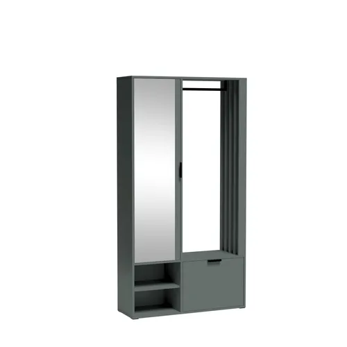Marmex Möbel Kompaktgarderobe MILO UNI STONE GREEN - Moderne Kompaktgarderobe für den Flur mit Spiegel und Kleiderstange, ideal für platzsparende Lösungen und stilvolle Einrichtung.