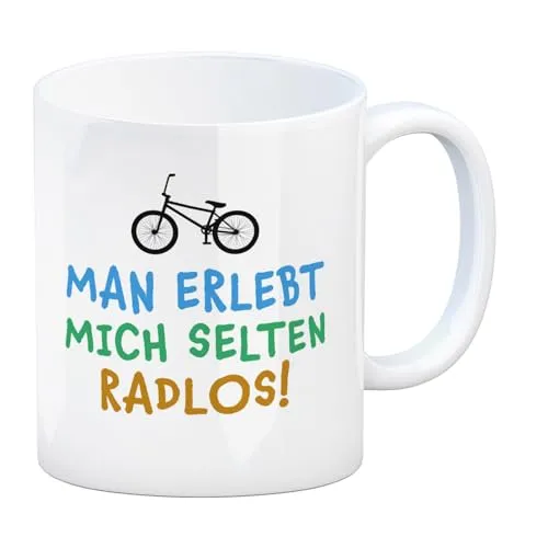 trendaffe Man erlebt mich selten radlos Kaffeebecher mit BMX Motiv Fahrrad Hobby Leben Rad