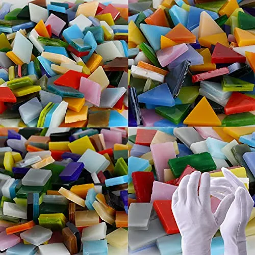 Pocoukate Mosaikfliesen, Glasmosaik Zum Basteln, Mosaiksteine Buntglas-Kit / 850 Stück ca. 0,15 Quadratmeter, Liefern DIY-Heimdekoration， Teller, Bilderrahmen, Blumentöpfe usw