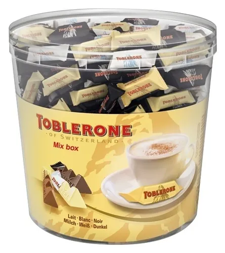 Toblerone Mix Box Klarsichtdose 904 g - Schokolade: Eine Mischung aus Milch-, weißen und dunklen Toblerone Minis in praktischer Vorratsdose - perfekt zum Teilen und Genießen bei Feiern oder im Büro.