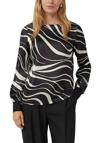Langarmshirt S.OLIVER BLACK LABEL Damen, Gr. 38, Schwarz mit All-Over Print - Stylisches Damen-Langarmshirt von s.Oliver BLACK LABEL in lässigem Schnitt. Der leichte Webstoff sorgt für ein luftiges Tragegefühl, ideal für jede Gelegenheit.
