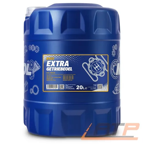 MANNOL Extra Getriebeoel 75W-90 GL-5 20 L - Getriebeöle, Hochleistungsöl für maximale Schmierung und Schutz bei extremen Bedingungen.