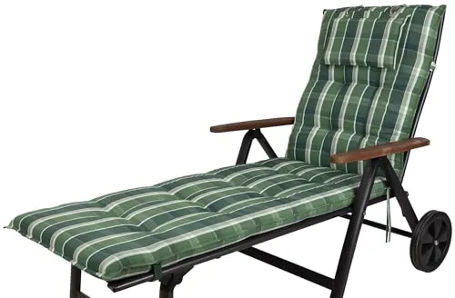Sun Garden Liegenauflage Monte 10557-200 - Grün Kariert - Hochwertige Gartenliegenauflage für Rollliegen, 193x60x8 cm, mit verstellbarem Halteband und extra Kopfpolster für höchsten Komfort im Garten.