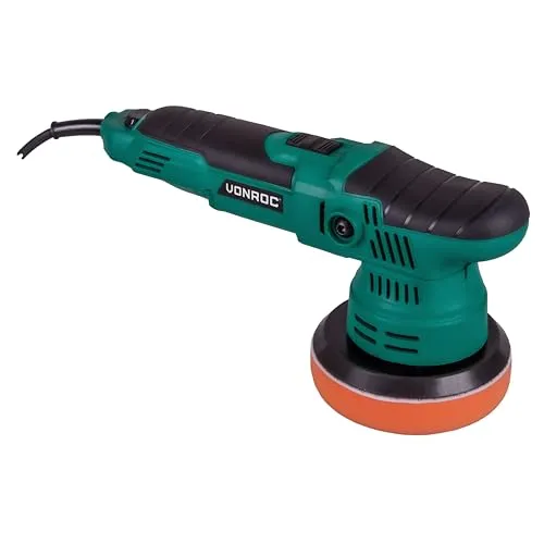 VONROC Exzenter Poliermaschine Auto Set - 650W leistungsstark für perfekte Autopflege - Poliermaschine für präzises Arbeiten, variable Geschwindigkeit von 2000-6800 U/min, ergonomisches Design und leichtes Gewicht für komfortables Polieren ohne Ermüdung.