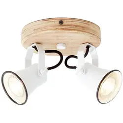 BRILLIANT Lampe Seed Spotrondell 2flg weiß/holz hell - Lampen mit schwenkbaren Köpfen für flexible Ausleuchtung, aus nachhaltigem Holz mit FSC-Zertifikat, ideal für gemütliches Landhaus-Feeling.