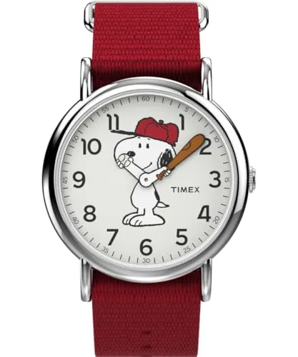 Timex TW2R41400 Armbanduhr - Herren-Armbanduhr mit 38 mm Messinggehäuse, Snoopys bewegliche Arme und leuchtendes Zifferblatt. Ideal für den Alltag und leichte Freizeitaktivitäten.