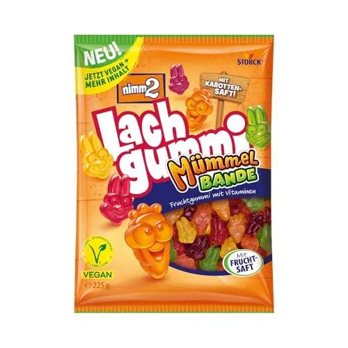 nimm2 Lachgummi Mümmelbande – 225 g – Veganes Fruchtgummi mit Vitaminen - Entdecke die nimm2 Lachgummi Mümmelbande mit fröhlichen Hasen und Karotten in 6 köstlichen Geschmacksrichtungen. Ideal für unterwegs, sorgt dieser vegane Naschspaß für Freude bei Groß und Klein.