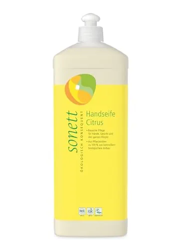 Sonett Handseife Citrus 1 Liter - Hochwertige Handseife mit erfrischendem Citrusduft, aus biologisch angebauten Inhaltsstoffen, sanft zur Haut und umweltfreundlich.