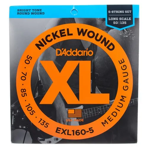 D'Addario EXL160-5 E Bass Gitarrensaiten - Gitarren- & Bass-Zubehör, hochwertige 5-String Saiten für ausgewogenen Klang und optimale Spielbarkeit – ideal für professionelle Bassisten.
