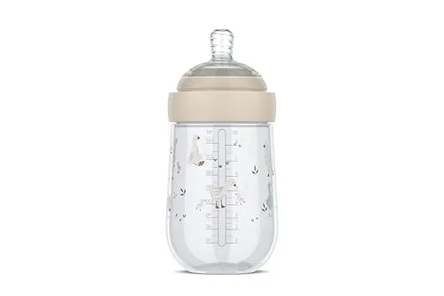 Mepal - Babyflasche Mio Little Dutch - Transparente Kappe zur Aufbewahrung - Anti-Kolik Babyflaschen - Spiralförmiges Design verhindert Verstopfungen - Medizinisches Silikon - 240 ml - Little Goose