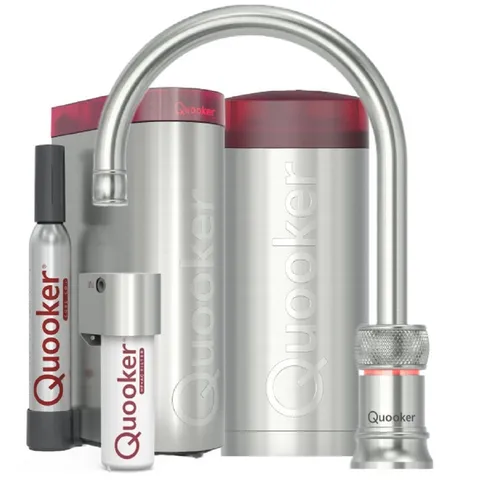 QUOOKER Classic Nordic Round single tap Set COMBI CUBE CHSRSST - Küchenarmatur mit integriertem COMBI Reservoir für sofort 7 Liter kochendes Wasser und CUBE für sprudelndes Wasser. Inklusive 7 Jahre Garantie, ideal für moderne Küchen.