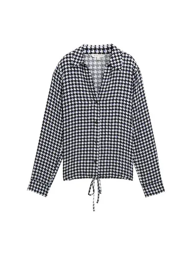 TOM TAILOR Damen Bluse mit Kragen - Black Geometric Minimal, Größe 38 - Stilvolle Viskose-Hemdbluse mit Schnürung am Saum, perfekt für moderne Outfits. Ideal für jede Gelegenheit in der Kategorie Blusen & Tuniken für Damen.