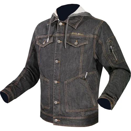 LS2 Jacke "Oaky" Damen - Premium Denim, Schwarz, Gr. S - Fahrradtaschen - Urbane Jeansjacke mit abnehmbarem Windkragen und geprüften Protektoren für Sicherheit und Komfort beim Fahren.