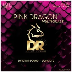 DR Pink Dragon Bass-Saiten – 5-Saiter Medium 45–125 - Hochwertige Bass-Saiten für kraftvollen Klang und klare Ansprache. Die pinke Beschichtung sorgt für Langlebigkeit und ein auffälliges Design. Handgefertigt in den USA mit besten Materialien für ausgezeichnete Qualität.