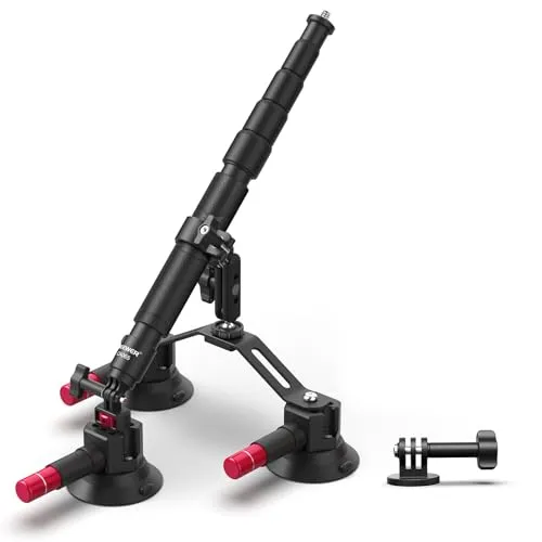 NEEWER Dreifach Saugnapf Autohalterung kompatibel mit Insta360 X5 X4 GoPro DJI OSMO 360 Kameras, Schnellverschluss Windschutzscheibe Magic Arm Halterung, 2 in 1 Verlängerungsstange/Selfie Stick, CA065