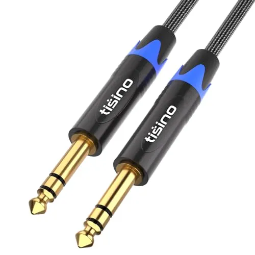 Tisino 6,35 mm TRS-Kabel, 6,3mm Klinke auf 6,3mm Klinke Stereo Audio Kabel Instrumentenkabel Symmetrisches Kabel für Gitarren, Keyboard, Bass, Verstärker und andere Audiogeräte - 1m