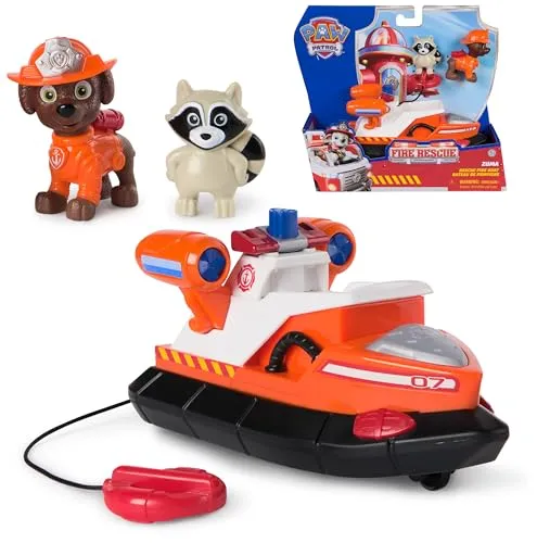 PAW PATROL Fire Rescue - Zumas Feuerwehr-Rettungsboot mit Zuma Hundefigur und Waschbärenfigur, Spielzeug für Kinder ab 3 Jahren