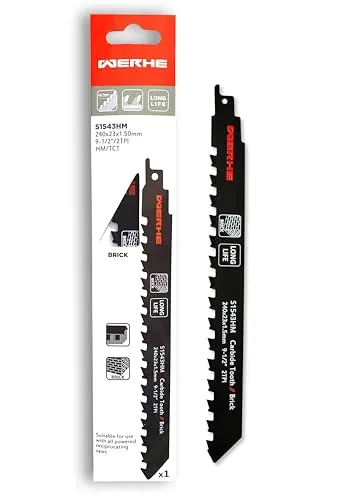 WERHE ® Profi - 1 x Stein Säbelsägeblatt - C 240 mm S1543HM Stärkste Fuchsschwanz Sägeblatter - Perfekt um Wand Einschneiden in Ziegelstein, Gasbeton, Holz - Kompatibel mit Dewalt, Bosch Sägen