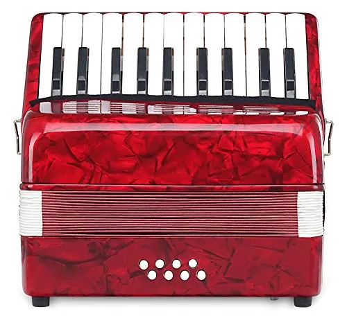 Classic Cantabile Secondo Kinder Akkordeon 8 Bass rot - Akkordeon für Kinder, 22 Diskanttasten und 8 Basstasten, inklusive Trageriemen und Tasche – ideal für den Einstieg in die Musik.