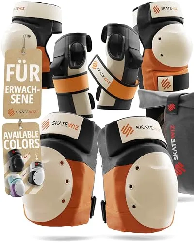 SKATEWIZ Protektoren - Inliner Schoner für Erwachsene, Größe M/L in Sunrise Orange - Schonersets für erfahrene Skater: Das komplette Set bietet optimalen Schutz mit Handschonern und Knieschonern für ein sicheres Fahrerlebnis auf jedem Terrain.