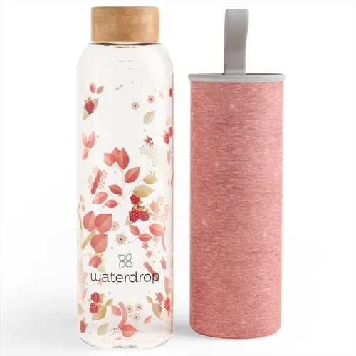 Waterdrop Glass Edition Wasserflasche Flair 600 ml - Trinkflaschen, trendiges Design und perfekt abdichtender Verschluss, ideal für unterwegs – bleiben Sie hydratisiert und gesund!