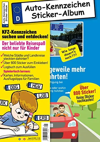 Kinder-Reisespiel KFZ-Kennzeichen Sticker-Sammelalbum fürs Handgepäck, Mitmachbuch für die Ferien, Ratespaß unterwegs auf Reisen, Beschäftigung für ... Langeweile mehr auf Autofahrten