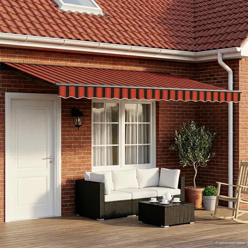 vidaXL Elektrische Markise 5 x 3 m in Orange und Schwarz - Praktische elektrische Markise für Gärten und Terrassen, die stilvollen Schatten bietet. Robust und wetterfest, mit einfacher Bedienung per Fernbedienung. Ideal für gesellige Momente im Freien!