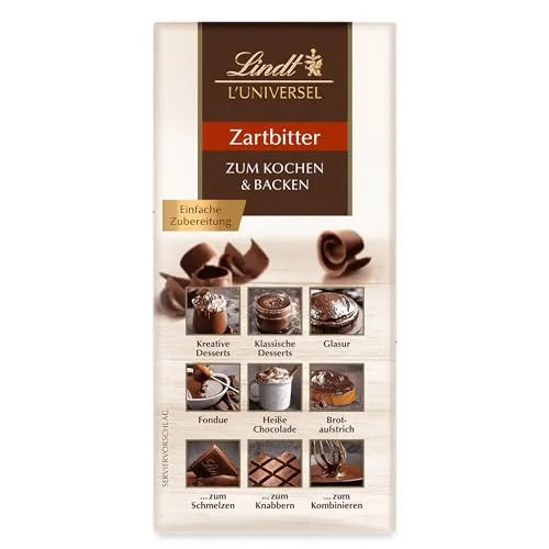 Lindt Schokolade L´Universel 200g - Kochschokolade für Desserts und Glasuren, vielseitig einsetzbar für Backen, Fondue oder zum Knabbern – Schweizer Qualität seit 1845.