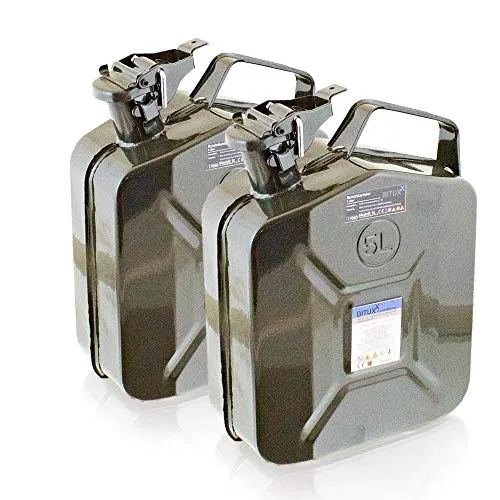 BITUXX® Stahl Benzinkanister 2x 5 Liter - Benzinkanister mit UN Zulassung, ideal für sicheres Lagern und Transportieren von Kraftstoffen.