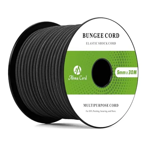 Abma Cord Gummiseil Expanderseil 5mm 30M Gummischnur UV Beständig Planenseil 100% Dehnung Spannseil für Plane, Anhängerplane, Sonnensegel, Zelte, Banner - Schwarz