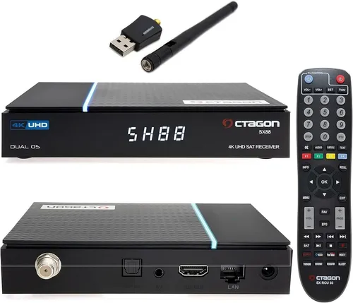 OCTAGON SX88 V2 4K UHD S2+IP SAT Receiver mit 600 Mbits Wifi Stick - TV-Receiver mit 4K UHD und Multistream-Funktion, ideal für beste Bildqualität und schnelles Streaming, perfekt für Zuhause oder unterwegs.