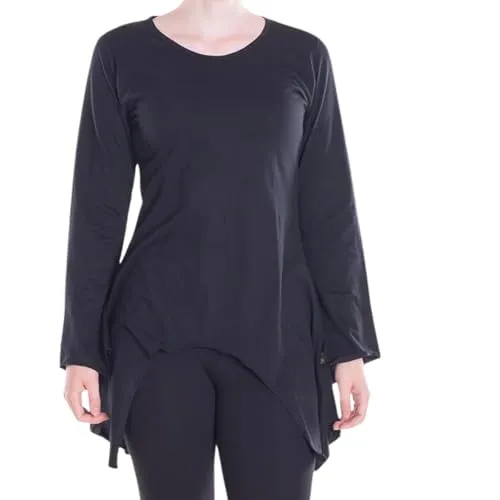 Vishes Damen Zipfeltunika mit asymmetrischem Schnitt in Schwarz I Größe 4XL (48) I Handgefertigt aus 100% Baumwolle I Ideal für den Herbst I Nachhaltige Alternative Bekleidung